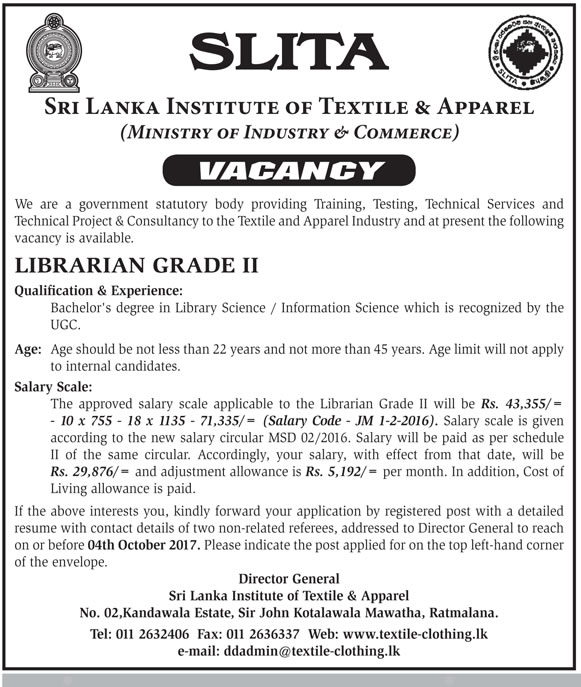 Librarian - Sri Lanka Institute of Textile & Apparel